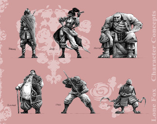 ambiguous_gender anthro armor boots box cape clothing coat container crate fantasy female footwear group gun hair male mask melee_weapon obese overweight polearm ponytail pose ranged_weapon shoes sitting size_difference spear standing topwear warrior weapon mikelocesterlanders ambiguous_species canid canine fox human humanoid mammal reptile scalie hi_res monochrome sketch