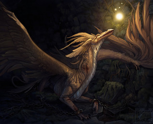 ambiguous_gender blood bodily_fluids chain detailed_background feathered_wings feathers feral solo tail teeth wings yellow_eyes neboveria mythology dragon feathered_dragon feathered_scalie mythological_creature mythological_scalie scalie 2017 digital_media_(artwork) hi_res source_request unavailable_at_source