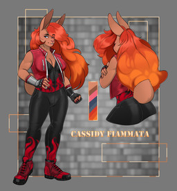 anthro black_bottomwear black_clothing black_jeans black_pants black_shirt black_tank_top black_topwear boots bottomwear brown_body brown_fur clothing denim denim_bottomwear denim_clothing female fiery_hair fire_pattern footwear fur grey_background grey_eyes hair jeans leather leather_clothing leather_topwear leather_vest looking_at_viewer pants rear_view red_boots red_clothing red_footwear red_hair shirt shoes simple_background solo standing tank_top topwear vest lunar-haven-studios cassidy_fiammata_(chrislshack1998) lagomorph leporid mammal rabbit absurd_res hi_res
