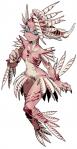 4_fingers anthro blue_eyes breasts countershading female fin fingers green_eyes head_tail multicolored_eyes non-mammal_breasts nude pink_body pink_skin red_stripes semi-anthro simple_background solo stripes white_background sidotama fish lionfish marine scorpaeniform hi_res