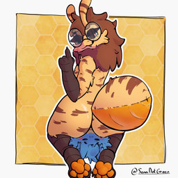 ambiguous_gender anthro duo eyewear facesitting food glasses honey_(food) pawpads paws sitting sitting_on_another sonadotgreen amber_(stardragon) ych_(character) arthropod bee hymenopteran insect 1:1 absurd_res hi_res