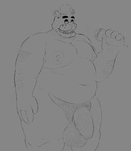 anthro arm_hair balls belly big_balls big_penis body_hair clothing electronics flaccid foreskin genitals hairy_balls hat headgear headwear machine male microphone nipples nude overweight overweight_male penis pubes solo tight_foreskin top_hat vein veiny_penis adrian_dough five_nights_at_freddy's scottgames freddy_(fnaf) animatronic bear mammal robot monochrome