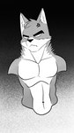 angry anthro eyebrows featureless_chest fur halftone head_tuft inner_ear_fluff male no_pupils nude simple_background solo tuft sergld canid canine mammal 9:16 digital_media_(artwork) greyscale half-length_portrait hi_res monochrome portrait