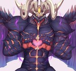 abs anthro biceps bottomwear claws clenched_teeth clothing gesture glowing heart_gesture heart_symbol horn looking_at_viewer male muscular muscular_anthro muscular_male pants pecs simple_background smile smiling_at_viewer solo teeth triceps evomanaphy fire_emblem fire_emblem_sacred_stones mythology nintendo fomortiis demon dragon mythological_creature mythological_scalie scalie 2023 digital_media_(artwork) hi_res