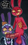 anthro anthro_on_anthro balls big_balls big_penis black_clothing black_dress bodily_fluids cleavage_cutout clenched_teeth clothed clothing cutout dialogue dress duo ear_grab erection femboy fist fur genital_fluids genitals gloves handwear huge_balls huge_penis humanoid_genitalia humanoid_penis hybrid_genitalia hybrid_penis imminent_sex intraspecies kneeling_oral_position looking_at_another looking_down maid_headdress maid_uniform male male/male medial_ring medial_ringed_humanoid_penis medial_ringed_hybrid_penis open_overalls overalls penis precum purple_body purple_clothing purple_fur purple_overalls questionable_consent red_balls red_body red_fur red_penis selfcest speech_bubble square_crossover teeth text topless uniform vein veiny_penis white_clothing white_dress yellow_clothing yellow_gloves yellow_handwear yellow_sclera yellow_teeth diegothepig glitch_productions the_amazing_digital_circus evil_jax_(tadc) jax_(tadc) lagomorph leporid mammal rabbit absurd_res english_text hi_res