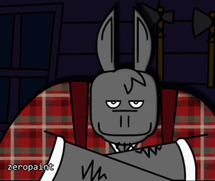 anthro arm_hair axe body_hair long_ears lumberjack male mouth_shot open_mouth oral_vore predator/prey size_difference smug snout solo teeth_showing tongue vore asinus donkey equid equine hybrid mammal mule animated