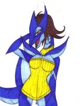 after_transformation alternate_species anthro bedroom_eyes big_breasts blue_body blue_scales breasts brown_eyes brown_hair clothed clothing dress eyelashes female hair happy horn looking_at_viewer narrowed_eyes o-ring_dress open_mouth orange_eyes scales seductive side_view simple_background solo species_transformation standing tail tongue transformation transformation_through_magic white_background wings zipper ivanks final_fantasy final_fantasy_viii mythology square_enix bahamut selphie_tilmitt dragon mythological_creature mythological_scalie reptile scalie