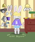 anthro beanie bell blind bottomwear clothing collar crayon disability female footwear hat headgear headwear scribblings skirt socks solo young young_anthro young_female bunnyqueen lagomorph leporid mammal rabbit 5:6 hi_res