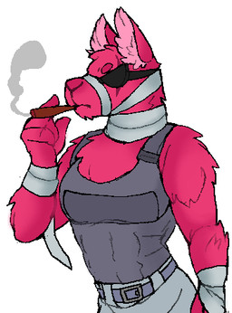 anthro belt biped bottomwear clothed clothing eye_patch eye_scar eyebrows eyewear facial_scar fully_clothed fur male muscular muscular_anthro muscular_male pants pink_body pink_fur pink_nose scar simple_background smoke smoking solo topwear vest white_background peach- epic_games fortnite lt._john_llama camelid llama mammal 2021 aliasing digital_drawing_(artwork) digital_media_(artwork) low_res