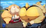 anthro bathing beach big_breasts big_butt breasts butt car clothing crush crushed_vehicle destruction duo female fur horn huge_breasts hyper morbidly_obese obese obese_female overweight overweight_female seaside sitting_on_vehicle vehicle vehicle_destruction wet soulman1 mythology miya_mumba zoe_(delta_x3) dragon felid mammal mythological_creature mythological_scalie pantherine prehistoric_species saber-toothed_tiger scalie tiger 2018 digital_media_(artwork)