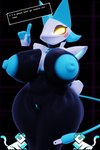 anthro areola big_breasts blush blush_stickers breasts dialogue female floating_hands genitals glowing glowing_eyes huge_breasts machine nipples pussy solo tail yellow_eyes geodat64 deltarune undertale_(series) tasque_manager android darkner felid feline mammal robot 3d_(artwork) digital_media_(artwork) hi_res