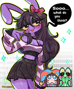 anthro biped blush bottomwear breasts clothed clothed_anthro clothed_female clothing female fingers front_view fully_clothed fully_clothed_anthro fully_clothed_female hair simple_background skirt smile solo standing tongue topwear praquina lagomorph leporid mammal rabbit 2026 absurd_res digital_drawing_(artwork) digital_media_(artwork) hi_res