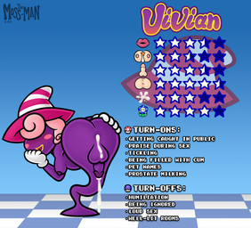 anus backsack balls big_butt bodily_fluids butt clothing cum cum_drip cum_in_ass cum_inside dripping ejaculation genital_fluids genitals gloves gynomorph hair handwear hat headgear headwear intersex pattern_clothing pattern_hat pattern_headgear pattern_headwear penis pink_hair presenting presenting_anus presenting_hindquarters purple_body purple_skin solo stats striped_clothing striped_hat striped_headgear striped_headwear stripes text white_clothing white_gloves white_handwear witch_hat the_moss-man mario_bros nintendo paper_mario paper_mario:_the_thousand_year_door vivian_(mario) humanoid shadow_siren english_text hi_res trans_(lore) trans_woman_(lore)