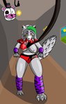 anthro assisted_exposure big_breasts breasts clothed clothing female fur grey_body grey_fur half-closed_eyes makeup narrowed_eyes nipples one_breast_out simple_background solo yellow_eyes luanndrawing five_nights_at_freddy's five_nights_at_freddy's:_security_breach scottgames steel_wool_studios roxanne_wolf the_blob_(fnaf) canid canine canis mammal wolf 2022 digital_media_(artwork) hi_res