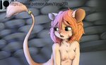 anthro bodily_fluids breasts crying cuff_(restraint) female freckles nipples patreon_logo prison restraints shackled shackles sitting small_breasts solo tears text yang_(artist) patreon fan_character tess_(yang738) mammal mouse murid murine rodent url