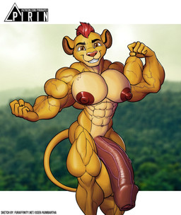 abs anthro balls biceps big_balls big_muscles big_penis flaccid foreskin fur genitals hair huge_balls huge_muscles huge_penis humanoid_genitalia humanoid_penis hyper hyper_balls hyper_genitalia hyper_muscles hyper_penis male muscular muscular_anthro muscular_arms muscular_male muscular_thighs muscular_young pecs penis pose red_hair solo text vein veiny_arms veiny_balls veiny_muscles veiny_penis yellow_body yellow_fur young kumbartha pirin-apex disney the_lion_guard the_lion_king kion_(the_lion_guard) felid lion mammal pantherine hi_res url