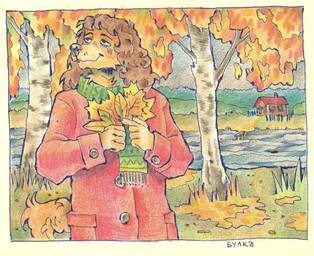 5_fingers ambiguous_gender anthro autumn biped birch_tree black_eyes black_nose border brown_body brown_eyes brown_fur brown_hair building button_(fastener) clothed clothing coat day detailed_background eyebrows fingers floppy_ears flower fluffy fluffy_tail forest fully_clothed fur grass green_clothing green_sweater green_topwear hair half-closed_eyes holding_object house humanoid_hands jacket leaf long_hair looking_at_viewer narrowed_eyes nature nature_background orange_body orange_fur outside plant red_clothing red_topwear river shirt sky smile snout solo standing sweater tail tan_body tan_fur text topwear tree trenchcoat tuft turtleneck water white_border yellow_body yellow_fur kotobulka adele_spaniel bird_dog canid canine canis cocker_spaniel domestic_dog hunting_dog mammal spaniel hi_res