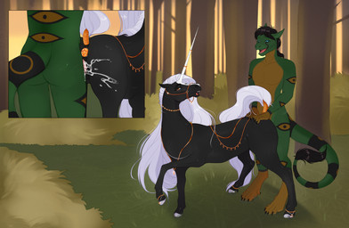 5_fingers accessory ankle_jewelry anthro anthro_on_feral anthro_penetrating anthro_penetrating_feral bestiality black_body black_hair blue_eyes bodily_fluids butt butt_grab buttplug claws close-up cum cum_in_vagina cum_inside cum_on_butt duo facial_markings female female_penetrated feral feral_penetrated fingers gem genital_fluids grass hair hair_accessory hairband halter hand_on_butt head_markings hooves horn jewel_buttplug larger_anthro larger_male long_hair long_horn long_mane long_tail male male/female male_penetrating male_penetrating_female mane markings multicolored_body open_mouth orange_eyes outside_sex penetration plant plug_(sex_toy) ponytail raised_leg raised_tail sex sex_toy simple_background size_difference smaller_female smaller_feral spread_legs spreading standing standing_sex tail tail_tuft tail_wraps teeth tree tuft vaginal vaginal_penetration white_hair white_hooves white_horn white_mane white_tail wraps kanaeshka mythology alisian equid equine mammal mythological_creature mythological_equine scalie unicorn 2024 digital_media_(artwork) hi_res