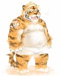 anthro belly bulge clothing cute_fangs kemono male moobs nipples overweight overweight_anthro overweight_male simple_background solo underwear nekomarudon tanukimaru felid mammal pantherine tiger 2003 archived_source