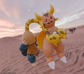 anthro carapace cell_tail duo female red_eyes sand stinger stinger_tail struggling struggling_prey tail tail_fetish tail_play tail_vore vore wings hiddenmask18 hiddenmask18_(modeler) nintendo pokemon fan_character chespin generation_6_pokemon generation_9_pokemon pawmot pokemon_(species) 3d_(artwork) blender_(artwork) digital_media_(artwork)