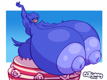 anthro areola big_areola big_breasts big_nipples blue_body breasts cake dessert female food grey_areola grey_nipples half-closed_eyes huge_areola huge_breasts huge_nipples hyper hyper_breasts looking_at_viewer narrowed_eyes nipples non-mammal_breasts nude raised_arm smile solo stretching dedoarts busty_bird avian bird corvid corvus_(genus) crow oscine passerine hi_res