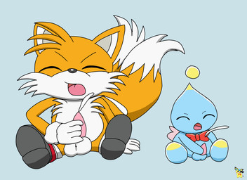 anthro balls blue_body bodily_fluids clothing cum cumshot duo ejaculation eyes_closed footwear footwear_only fur genital_fluids genitals logo male male_anthro masturbation mostly_nude orange_body orange_fur parallel_masturbation penile penile_masturbation penis shoes shoes_only simple_background tapering_penis white_body white_fur young young_anthro young_male pichu90 sega sonic_the_hedgehog_(series) cheese_the_chao miles_prower canid canine chao_(sonic) fox mammal artist_logo