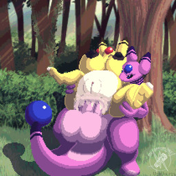 anal anal_penetration animal_genitalia animal_penis animal_vulva anthro anus balls belly big_balls big_breasts big_penis bodily_fluids breasts clitoral_winking clitoris cum cum_inside duo equine_genitalia equine_penis equine_vulva female forest genital_fluids genitals huge_penis hyper hyper_genitalia hyper_penis male male/female outside penetration penis plant plump_vulva puffy_anus rough_sex semi-anthro sex tailbutt tree vulva vinvulpis nintendo pokemon ampharos generation_2_pokemon pokemon_(species) 1:1 animated digital_media_(artwork) pixel_(artwork) pixel_animation