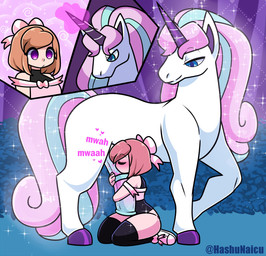 accessory animal_genitalia animal_penis bestiality blue_eyes bow_ribbon clothing duo equine_genitalia equine_penis erection eyes_closed female female_human female_on_feral feral forest genitals hair_accessory hair_bow hair_ribbon hooves horn hugging_penis human_on_feral hypnosis interspecies kissing legwear leotard looking_at_another male male/female mane medial_ring mind_control multicolored_mane penis penis_kissing plant pokephilia purple_eyes quadruped ribbons sparkles spiral spiral_eyes thigh_highs tree two_tone_mane unguligrade white_body hashu nintendo pokemon equid equine galarian_form galarian_rapidash generation_8_pokemon horse human mammal pokemon_(species) regional_form_(pokemon) absurd_res hi_res signature