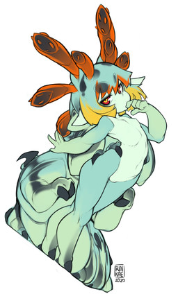 5_fingers antennae_(anatomy) anthro barely_visible_genitalia barely_visible_vulva blonde_hair breasts claws female fingers genitals green_body green_hair green_skin hair half-closed_eyes humanoid_hands humanoid_pointy_ears loli long_hair looking_at_viewer multi_leg multi_limb multicolored_body multicolored_hair multicolored_skin narrowed_eyes navel nipples nude orange_hair pointy_ears pose red_eyes shortstack simple_background slim small_breasts solo spikes spikes_(anatomy) split_form standing teal_body teal_skin toe_claws vulva white_background young rinkae sheersha_(rinkae) animal_humanoid arthropod arthropod_humanoid caterpillar_humanoid humanoid insect insect_humanoid larva larva_humanoid absurd_res hi_res