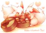 ambiguous_gender blush box_of_chocolates candy chocolate claws dessert duo eating eyes_closed food fur holidays om_nom_nom red_body red_eyes red_fur ribbons text white_body white_fur kuronekotarou nintendo pokemon valentine's_day generation_3_pokemon pokemon_(species) zangoose 2013 english_text