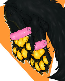 ambiguous_form ambiguous_gender black_body black_fur bolster_pillow claws feet foot_fetish fur glare pawpads paws simple_background solo tail tickle_fetish tickle_torture tickling tickling_feet white_background yellow_background yellow_light yellow_pawpads lesventin canid canine mammal 4:5 absurd_res hi_res