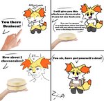 4_panel_comic anthro braixen cake canid canine cheesecake comic dessert dialogue english_text female food fur generation_6_pokemon hecate_(snizzblizz) hi_res human mammal meme nintendo onomatopoeia orange_body orange_fur pokemon pokemon_(species) profanity snizzblizz sound_effects tattoo text white_body white_fur womb_tattoo yellow_body yellow_fur you_know_i_had_to_do_it_to_em