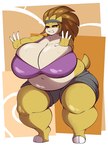 4_fingers accessory anthro belly big_belly big_breasts bodily_fluids breasts cleavage clothed clothing crouching exercise female fingers fully_clothed generation_1_pokemon gin-blade headband hi_res huge_breasts narrowed_eyes nintendo overweight overweight_female pokemon pokemon_(species) sandpancake sandslash solo squats sweat thick_thighs