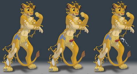 animal_genitalia balls bodily_fluids cum erection feral fusion genital_fluids genitals hair male mid_transformation open_mouth orgasm orgasm_from_transformation paws penis penis_tip scary sheath slime solo splash transformation young young_feral young_male cobaltsynapse disney the_lion_king simba_(the_lion_king) felid human lion mammal pantherine source_request unavailable_at_source