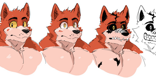 anthro black_nose black_sclera chest_tuft fur male orange_body orange_fur pecs sharp_teeth solo tan_body tan_fur teeth tuft yellow_eyes yellow_sclera drgizmo five_nights_at_freddy's scottgames foxy_(fnaf) canid canine fox mammal hi_res