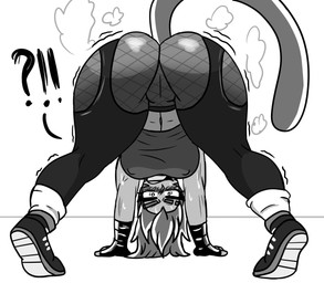 ass_up bent_over big_butt blush bodily_fluids bottomwear butt camel_toe clothing exercise female footwear garter_belt_leggings gloves handwear interrobang looking_at_viewer looking_through looking_through_legs pants raised_tail shoes solo stretching sweat tail tight_clothing yoga_pants darkwolfhybrid meme_clothing wolfpack_x wolfie_(wolfpack_x) animal_humanoid domestic_cat felid feline felis humanoid mammal mammal_humanoid hi_res meme monochrome