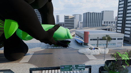 anthro balls big_balls bodily_fluids car city cum cumshot duo ejaculation excessive_cum excessive_genital_fluids genital_fluids genitals huge_balls hyper hyper_balls hyper_cum hyper_cumming hyper_genitalia macro male male/male micro size_difference vehicle f4r3u5z mythology micah_(nuclear) canid canine canis dragon hybrid mammal mephitid mythological_creature mythological_scalie scalie skunk wolf 16:9 hi_res widescreen