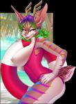 anthro antlers big_breasts breasts butt clothing exposed_breasts female horn huge_breasts looking_at_viewer nipples one-piece_swimsuit one_eye_closed solo sport_swimsuit swimwear wink gizmo0sue baywatch deer felid hybrid mammal 2017 alpha_channel