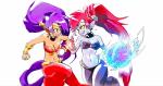 blue_eyes breasts clothing duo ear_piercing eye_contact female fight hair humanoid_pointy_ears long_hair looking_at_another navel not_furry piercing pointy_ears ponytail purple_hair red_hair simple_background yellow_eyes twistedterra shantae_(series) wayforward nega_shantae shantae genie humanoid mammal absurd_res hi_res