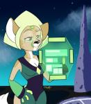 4_fingers alternate_species anthro black_nose breasts cleavage clothed clothing cloud female fingers gem grey_eyes looking_at_screen navel_outline rock_spire sky sleeveless small_breasts solo star starry_sky tan_body visor white_inner_ear shempu cartoon_network steven_universe peridot_(steven_universe) alien canid canine fennec_fox fox gem_(species) mammal peridot_(gem_species) true_fox hi_res signature