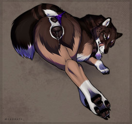 animal_genitalia animal_vulva anus bodily_fluids brown_body brown_fur butt butt_focus canine_genitalia canine_vulva clothed clothed_feral clothing clothing_aside female female_feral feral fur genital_fluids genitals inviting_to_sex licking licking_lips looking_at_viewer mottled mottled_genitalia mottled_vulva panties panties_aside pawpads plump_labia presenting presenting_anus presenting_hindquarters presenting_vulva purple_clothing purple_panties purple_underwear raised_tail rear_view solo tail tail_anus tail_aside tongue tongue_out underwear underwear_aside underwear_only vaginal_fluids vulva white_body white_fur cedrato juniper_(fishymishy) canid canine canis mammal wolf hi_res