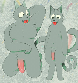 3_toes 4_fingers :3 anthro armpit_hair ball_tuft balls belly biped black_nose bodily_fluids body_hair body_size_growth casual_exposure casual_nudity cheek_tuft circumcised confetti duo ear_tuft embarrassed erection facial_tuft fake_ears fangs feet fingers flaccid fur genital_fluids genitals goofy_smile grey_body grey_fur happy head_tuft humanoid_genitalia humanoid_penis inner_ear_fluff leaking_precum looking_down male male_anthro metal_ear muscular muscular_male navel neck_tuft nipples nude pecs penis precum presenting pubes raised_arm simple_background size_transformation smile superhero tail teeth textured_background toes tongue tongue_out transformation tuft vein veiny_penis waosmaos mau_makan_apa the_stars_are_falling poteto_tsaf domestic_cat felid feline felis mammal 2026 hi_res