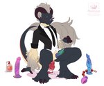 anal anal_beads anal_penetration animal_genitalia anthro biped blue_eyes blue_penis bodily_fluids bottomless buttplug claws clothed clothing dildo dildo_insertion dildo_sitting erection fur genital_fluids genital_slit genitals grey_body grey_fur hair horn looking_at_viewer lube lube_bottle male masturbation necktie object_in_ass one_eye_closed penetration penis plug_(sex_toy) precum sex_toy sex_toy_in_ass sex_toy_insertion shirt simple_background smile solo tail tapering_penis topwear toying_self diesel_wiesel mythology tobias_galloway dragon furred_dragon furred_scalie mythological_creature mythological_scalie scalie hi_res