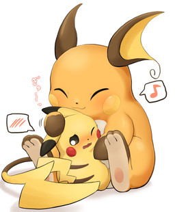ambiguous_gender anthro blush duo flustered headpat hug size_difference vitamin_t nintendo pokemon generation_1_pokemon pikachu pokemon_(species) raichu hi_res