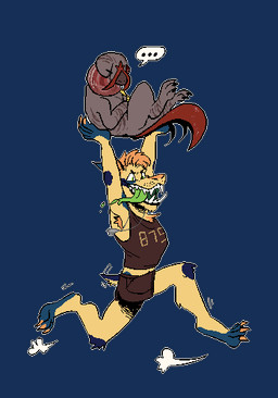 ambiguous_gender anthro armpit_hair barefoot body_hair bottomwear brown_bottomwear brown_clothing brown_shirt brown_shorts brown_tank_top brown_topwear carrying_another claws clothed clothing digitigrade duo ellipsis fangs feet fully_clothed fur green_tongue grey_body hair hands_above_head male orange_claws orange_hair outline running sharp_teeth shirt short_hair short_tail shorts simple_background size_difference snout speech_bubble tail tail_motion tailwag tank_top teeth toe_claws tongue tongue_out topwear transparent_background whisker_spots white_outline yellow_body yellow_fur ed_mortis antelope bovid dik-dik hybrid mammal monster true_antelope 2020 2_frame_animation alpha_channel animated digital_media_(artwork) low_res pixel_(artwork) pixel_animation