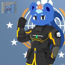 anthro armor clothing female gesture helldiver_corps jewelry looking_at_viewer military_uniform necklace salute seaf serious_expression simple_background solo super_earth uniform cookiespug happy_tree_friends helldivers petunia_(htf) 1:1 absurd_res digital_drawing_(artwork) digital_media_(artwork) hi_res