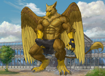 4_toes 5_fingers abs anthro balls balls_outline beak biceps biped boxer_briefs brown_body brown_fur building building_destruction bulge claws clothed clothing crush destruction detailed_bulge erection erection_under_briefs feathered_wings feathers feet finger_claws fingerless_gloves fingers fur genital_outline genitals gloves handwear house humanoid_genitalia landscape_dwarfing macro macro_anthro macro_male male masturbation muscular muscular_anthro muscular_male outside pecs penile penis penis_outline sky smile solo tail toe_claws toes topless underwear wings shaneinvasion mythology carpo avian gryphon mythological_avian mythological_creature hi_res