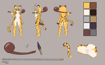 anthro barefoot belly_nipples blonde_hair blowgun breasts coin dagger dart feet female genitals hair leopard_spots long_hair medium_breasts melee_weapon multi_teat multiple_poses nail nipples nude oversized_weapon pose shortstack smile smiling_at_viewer solo spots tail teats vulva warclub weapon weapon_on_shoulder xochitl_(samanthaindigo) yellow_eyes e254e felid jaguar mammal pantherine absurd_res hi_res model_sheet
