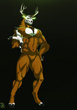 anthro antlers barazoku featureless_crotch glowing glowing_eyes gregory_weaver hooves horn male muscular muscular_anthro muscular_male nude_anthro solo blazar american_mythology indigenous_north_american_mythology mythology north_american_mythology deer mammal new_world_deer wendigo white-tailed_deer absurd_res hi_res