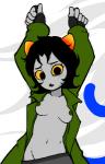 black_hair blue_tail blush breasts clothed clothing dakimakura female grey_body grey_skin hair horn looking_at_viewer lying nipples on_back open_clothing open_shirt open_topwear shirt small_breasts solo tail topwear filthypally homestuck ms_paint_adventures nepeta_leijon alien alien_humanoid animal_humanoid felid felid_humanoid horned_humanoid humanoid mammal mammal_humanoid troll_(homestuck) 9:14 dakimakura_design